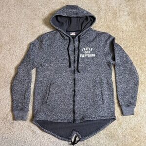 Vintage PJ‎ Mark Hoodie Womens Large Gray Prayer Over Everything Zip Up God Y2K